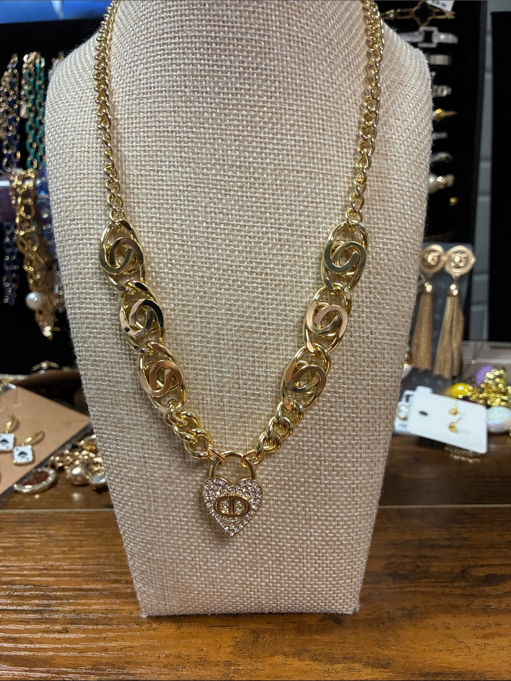 Gold-Filled Chain Necklace with Crystal Heart Padlock